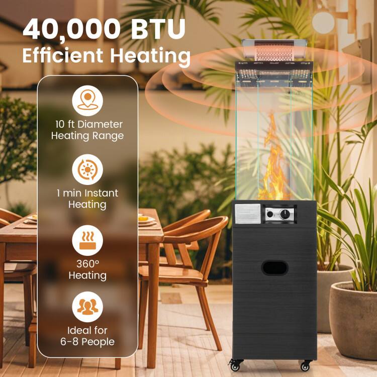 40,000 BTU Efficient Heating

- 10 ft Diameter Heating Range
- 1 min Instant Heating
- 360° Heating
- Ideal for 6-8 People