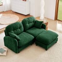 Front. Roomtec - Cloud Sectional LShaped Couch With OttomanSoft Chenille FabricQuilted Pleated Design HighDensity FoamFits Bedrooms - Green.