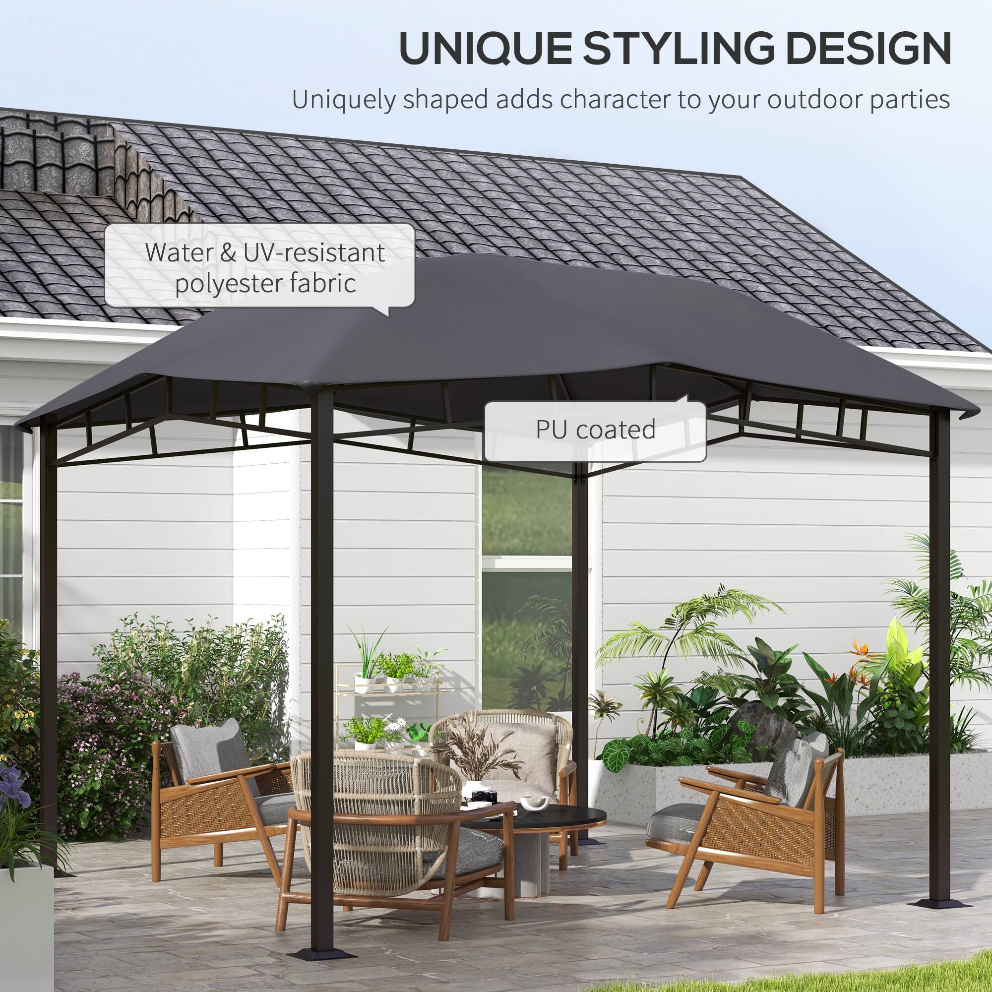 UNIQUE STYLING DESIGN
Uniquely shaped adds character to your outdoor parties
Water & UV-resistant polyester fabric
PU coated