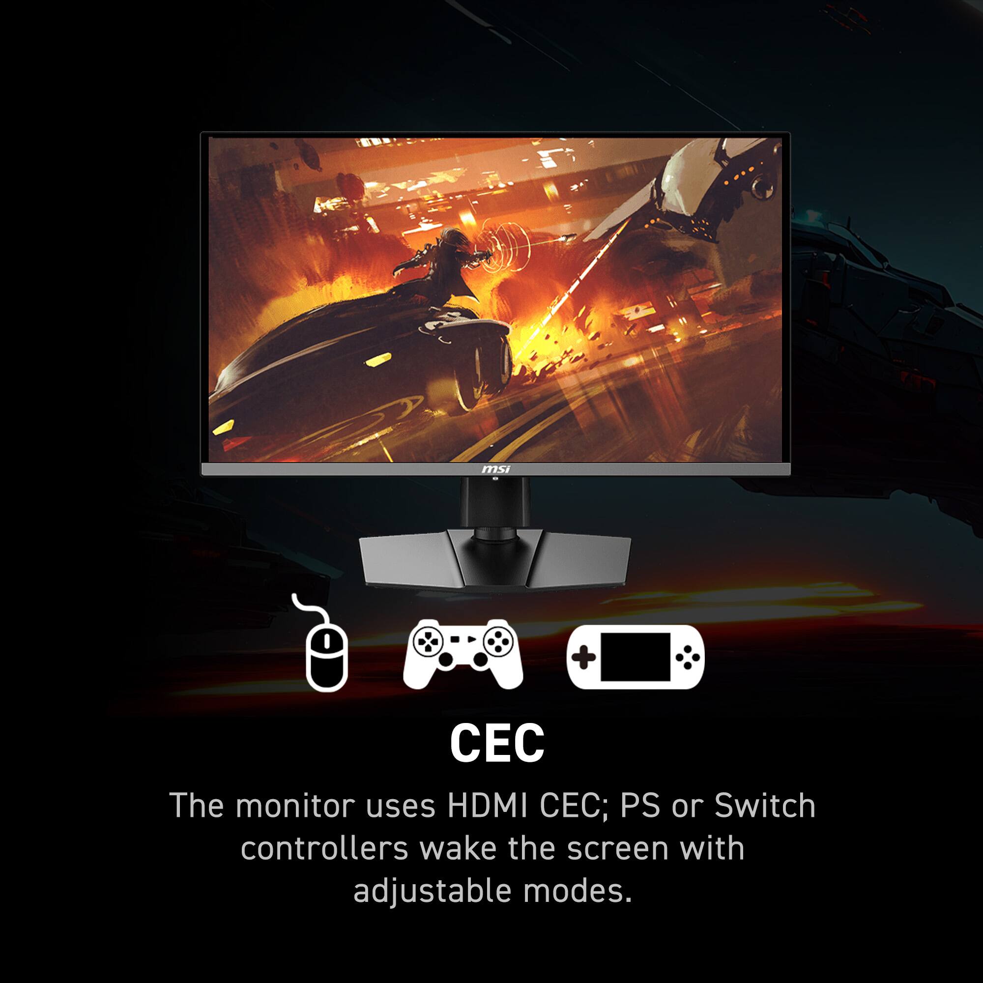 The monitor uses HDMI, PS or Switch controllers wake the screen with adjustable modes.