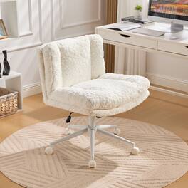 GOODSILO - Extra Wide Plush Faux Fur Office Chair with Adjustable Height and 360-Degree Swivel for Home Workspace - Cream