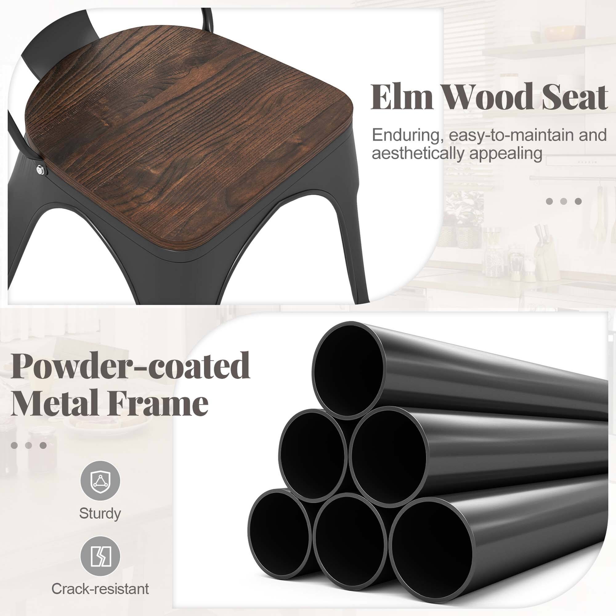 Elm Wood Seat  
Enduring, easy-to-maintain and aesthetically appealing  

Powder-coated Metal Frame  
Sturdy  
Crack-resistant