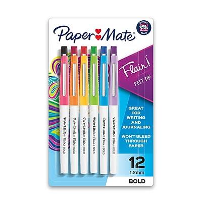 Paper Mate Flair!  
Felt Tip  
Great for Writing and Journaling  
Won't Bleed Through Paper  
12 1.2mm Bold