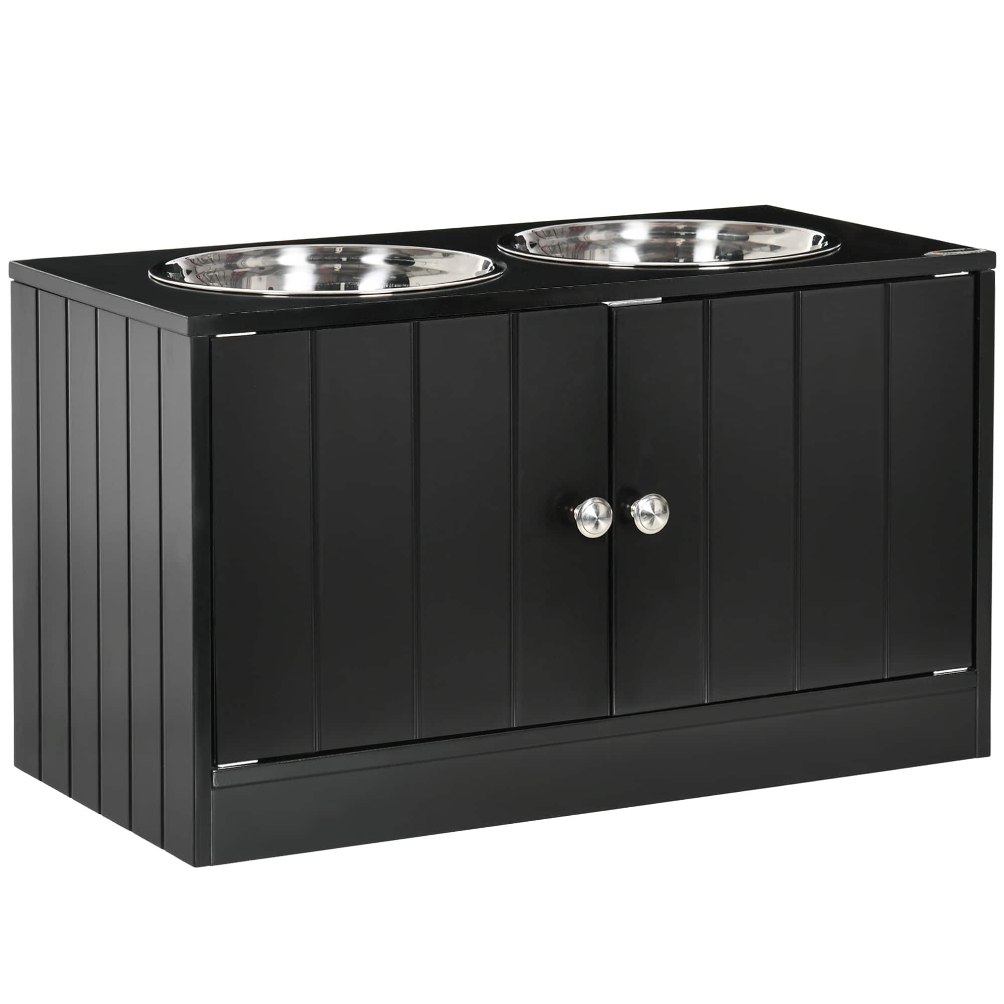 Pawhut - Elevated Dog Bowls with Storage Cabinet Containing 44L Capacity, Raised Bowl Stand, Food Bowl, Feeding Station - Black price history on PriceWatchPro