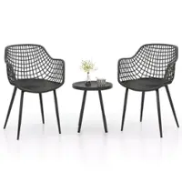Costway 3 Piece Patio Bistro Set All Weather Heavy Duty Table and Chairs Set of 2 - Black - Front_Zoom