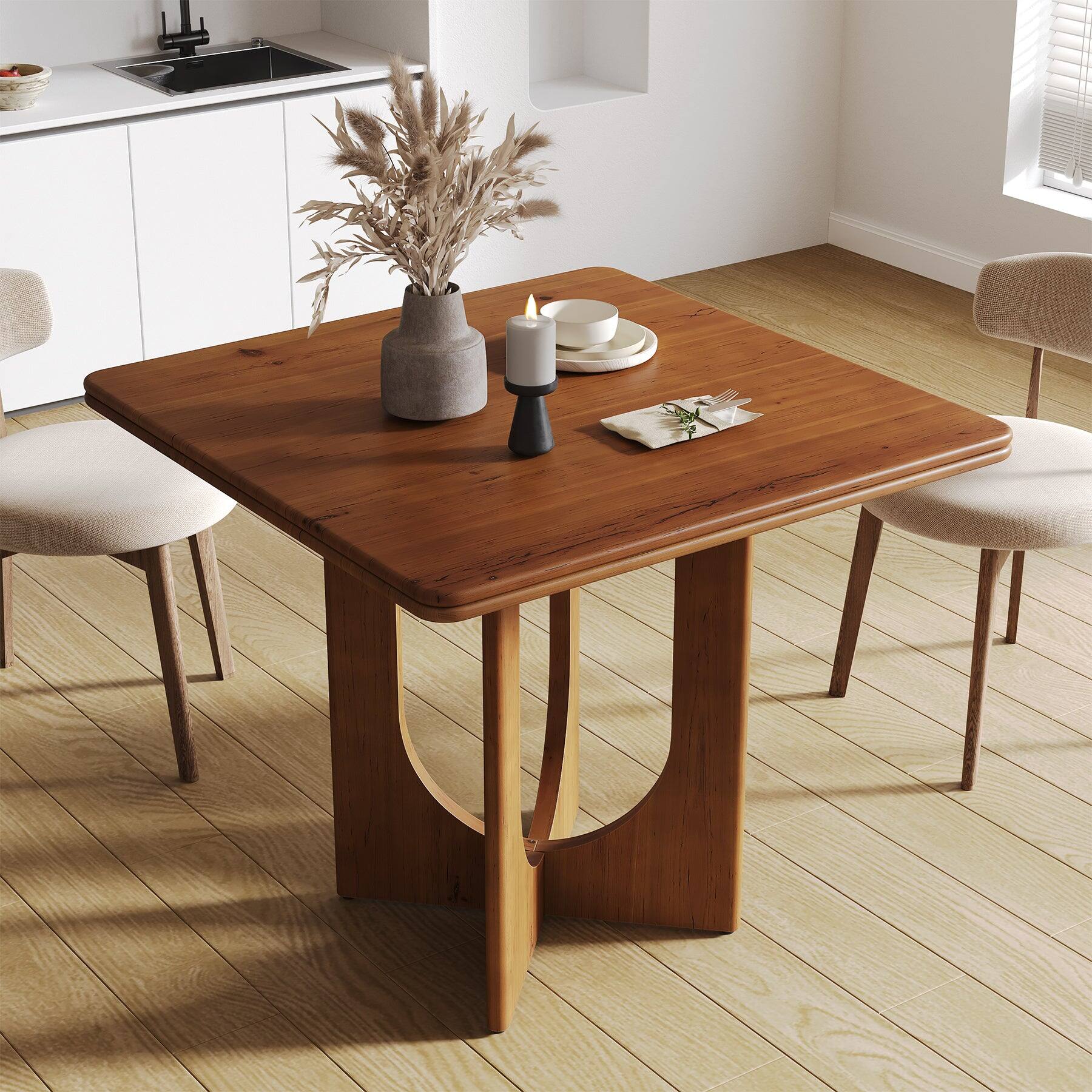 Angle. Tribesigns - Solid Wood Dining Table with Space-Saving Design and Square Top for Everyday Meals and Family Gatherings - Rustic Brown.