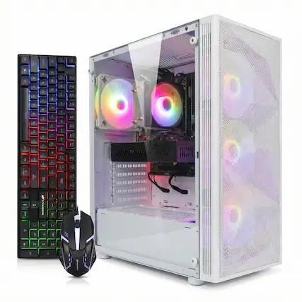 Front. STGAubron - STGAubron Gaming Desktop PC, AMD Ryzen 5 5600GT up to 4.6Ghz, Radeon RX 6500 4G Graphics, 16G DDR4 RAM, 1TB SSD, WIN11H - White.
