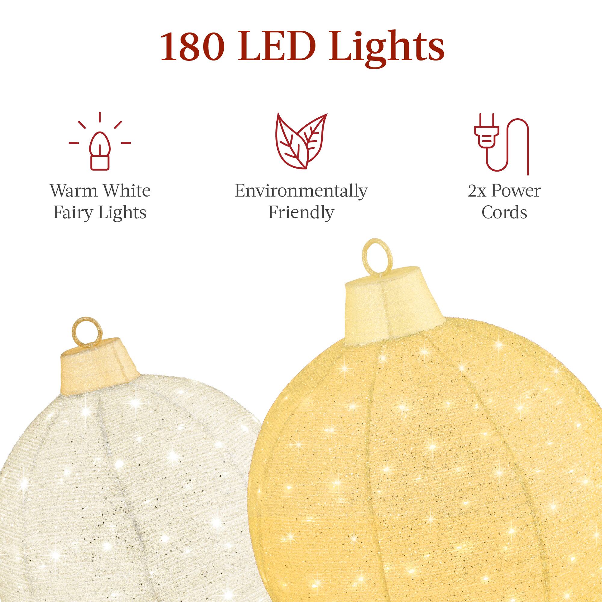 180 LED Lights

- Warm White Fairy Lights
- Environmentally Friendly
- 2x Power Cords