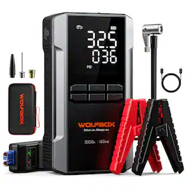 WOLFBOX - 3000A Automotive Jump Starter with 160 PSI Portable Air Compressor, 12V Battery Pack for 8L Gas & 6L Diesel Engines