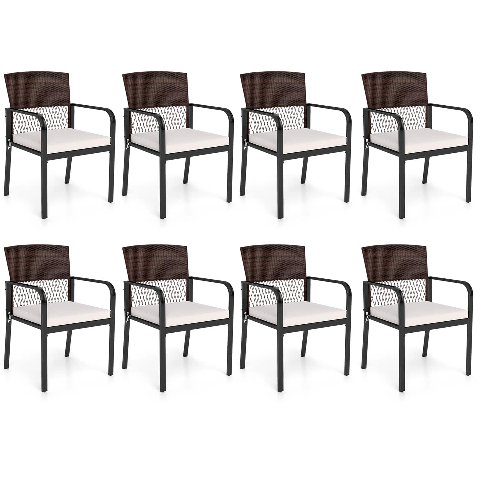 Gymax - Outdoor Dining Chairs Set of 8 w/Sturdy Metal Frame & Sponge Padded Cushion - Beige price history on PriceWatchPro