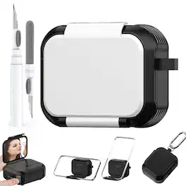 Dteck - For Airpods Pro 3rd Gen (2025) Shockproof Rugged Makeup Mirror Drop Protection Case With Keychain and Stand - White
