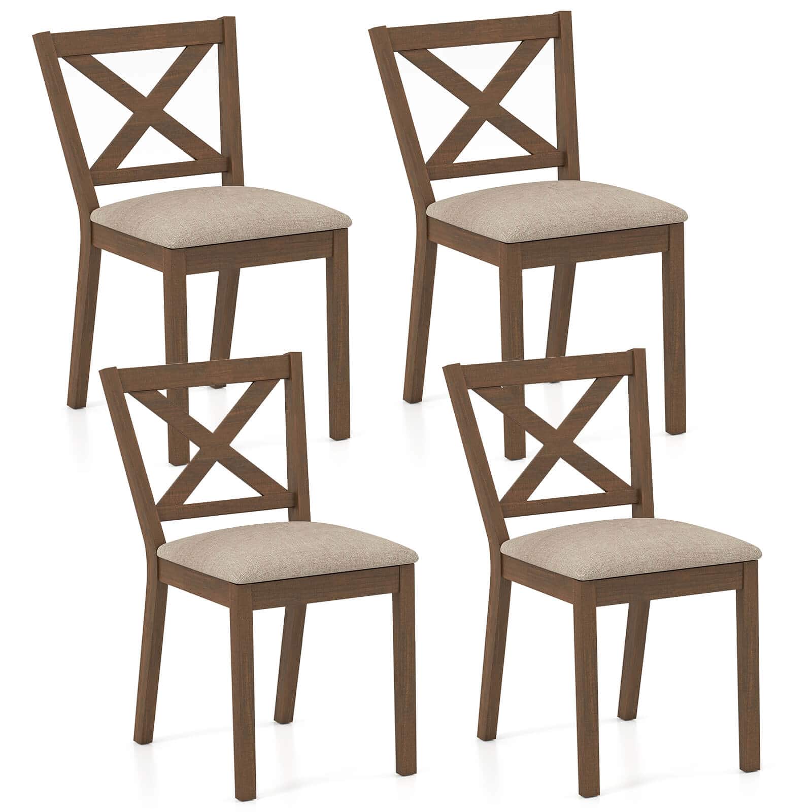 Costway - Dining Chair Set of 4 Upholstered Seat & Breathable X-shaped - Oak,Light Brown