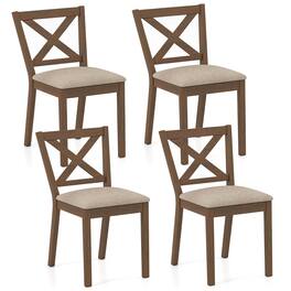 Costway - Dining Chair Set of 4 Upholstered Seat & Breathable X-shaped - Oak,Light Brown