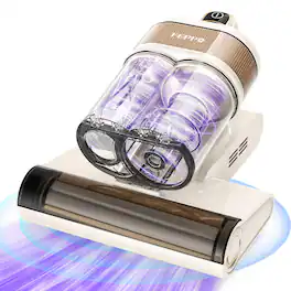 FEPPO - 16Kpa Mattress Vacuum Cleaner, Bed Vacuum with UV-C Light, 140°F Heat, 40,000 BPM, Handheld Vacuums for Bed, Sofa, Crib - Off White/Gold