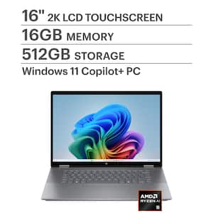 HP - OmniBook X Flip 2-in-1 - Copilot+ PC - 16" 2K Touch-Screen Laptop - AMD Ryzen AI 5 340 2025 - 16GB Memory - 512GB SSD - Meteor Silver