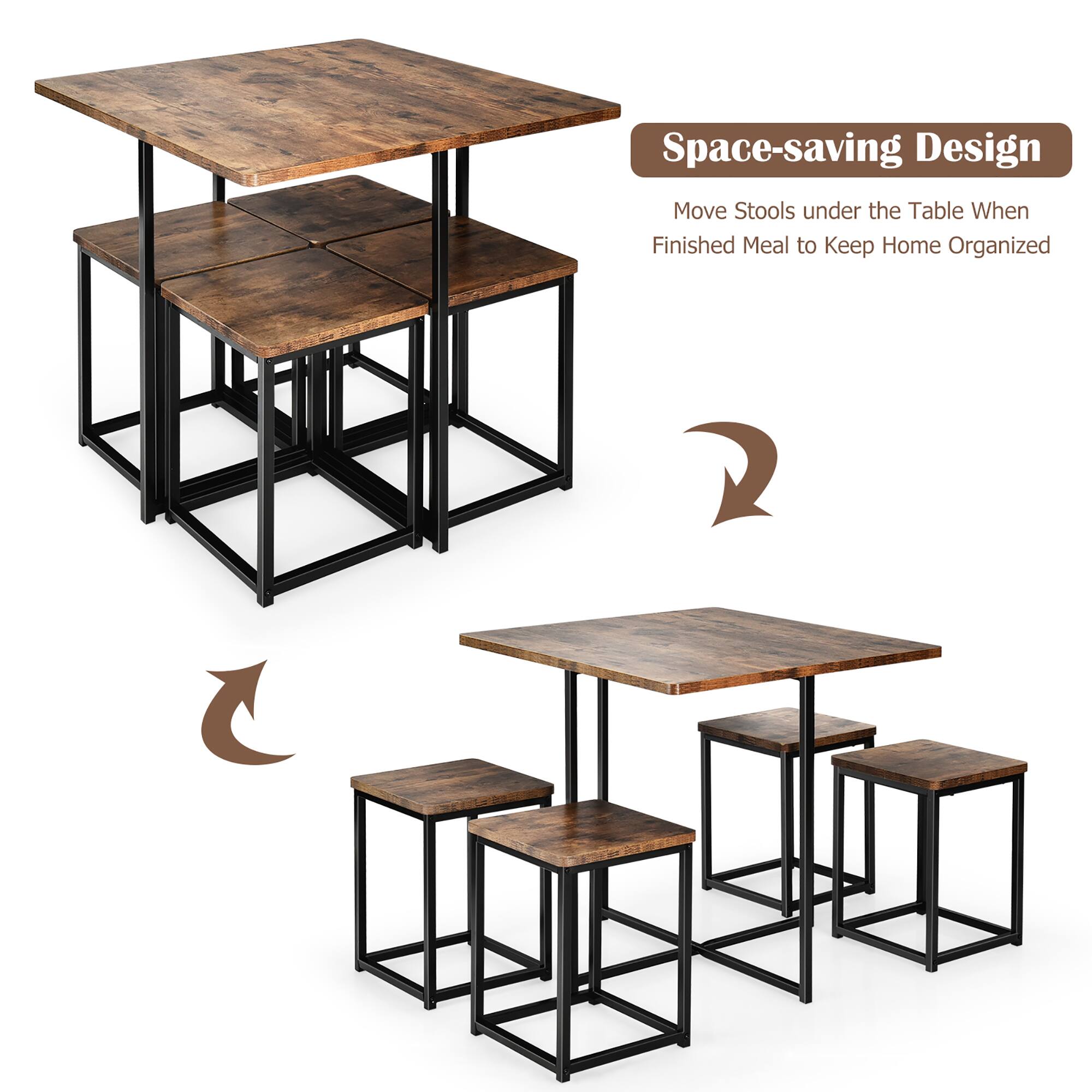 Space-saving Design: Move Stools under the Table When Finished Meal to Keep Home Organized.