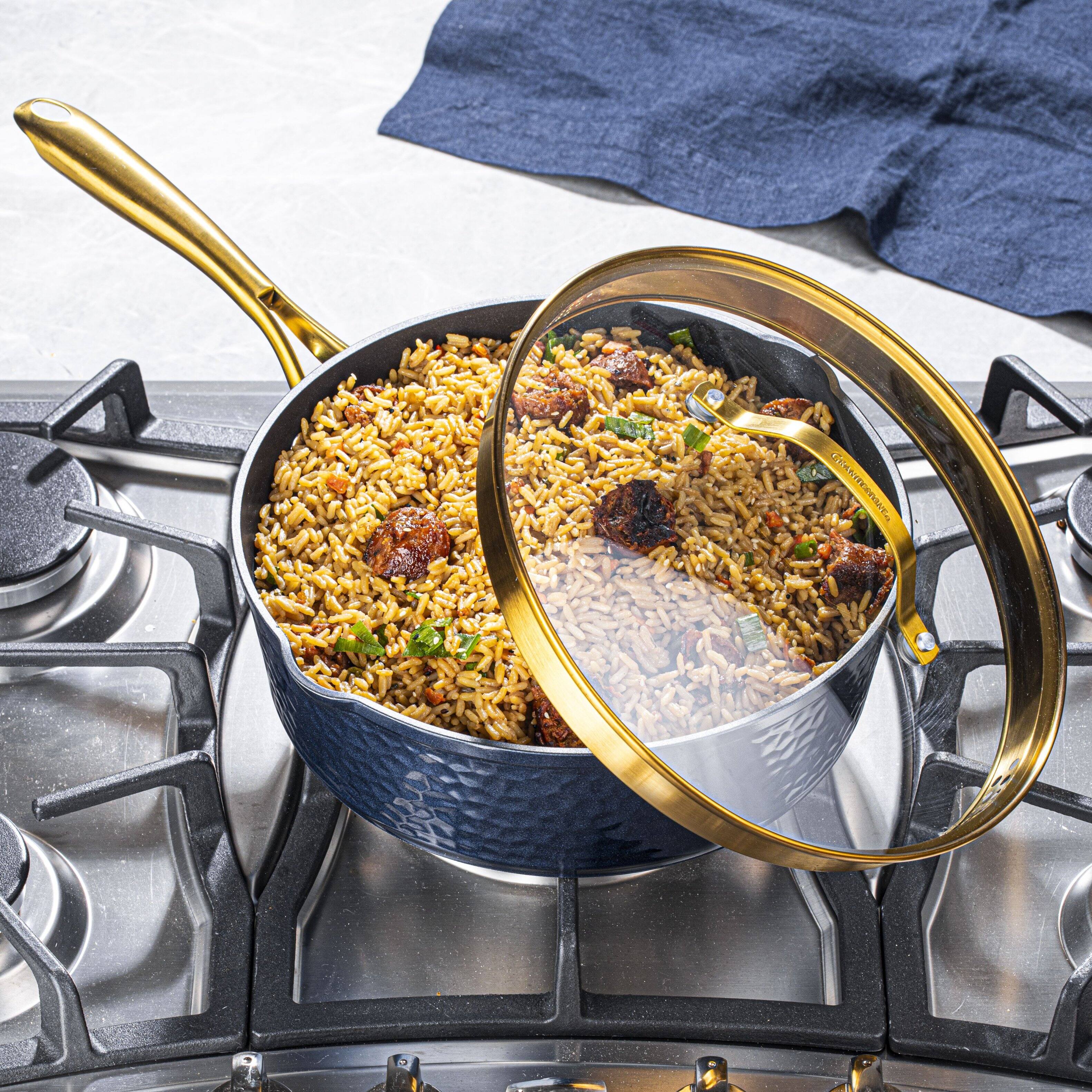 Alt View 7. Granitestone - Granitestone Charleston Collection Hammered Navy 4 Qt Deep Saute Nonstick Pan with Lid - Navy.