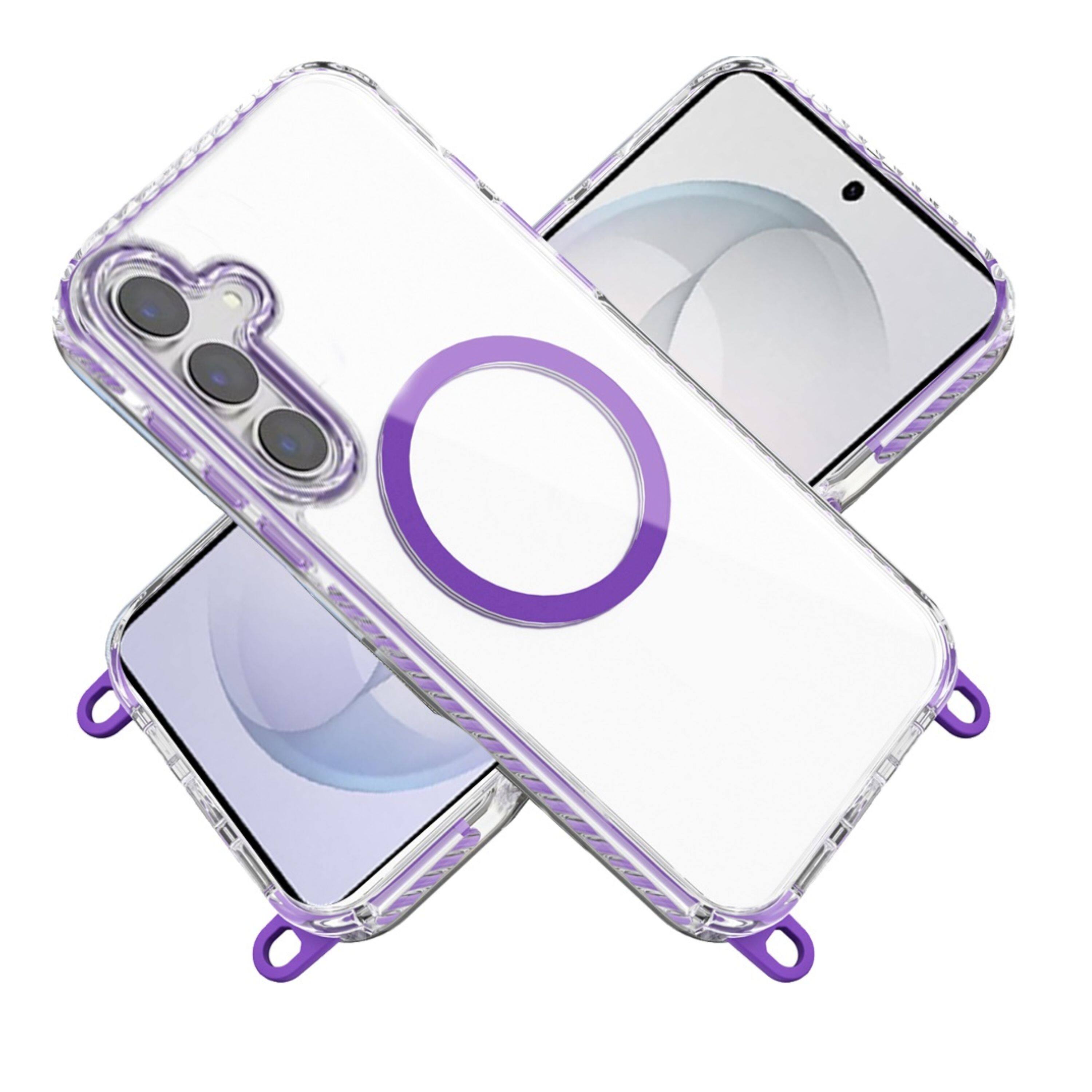 Angle. Kitcheniva - Transparent Phone Case With Matching Lanyard Tempered Glass For Samsung Galaxy S26 Plus Dark Purple - Dark Purple.
