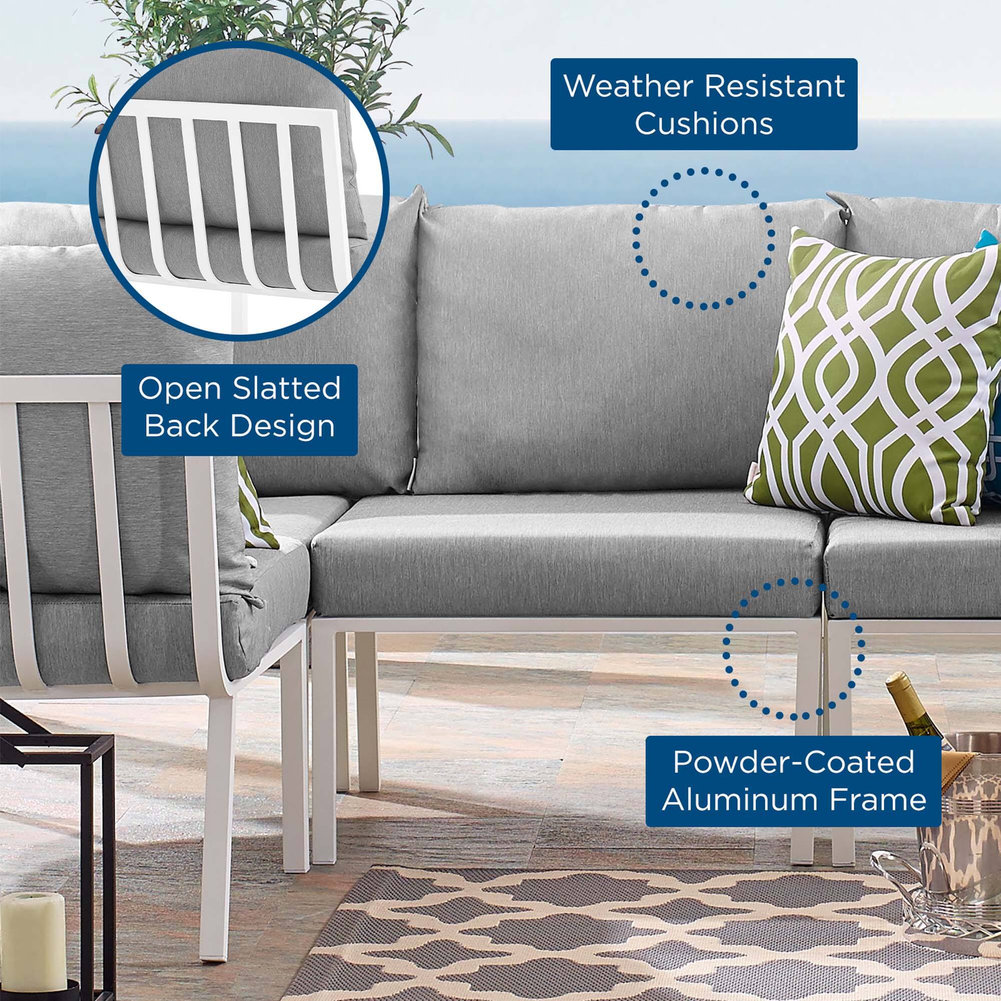 Weather Resistant Cushions  
Open Slatted Back Design  
Powder-Coated Aluminum Frame