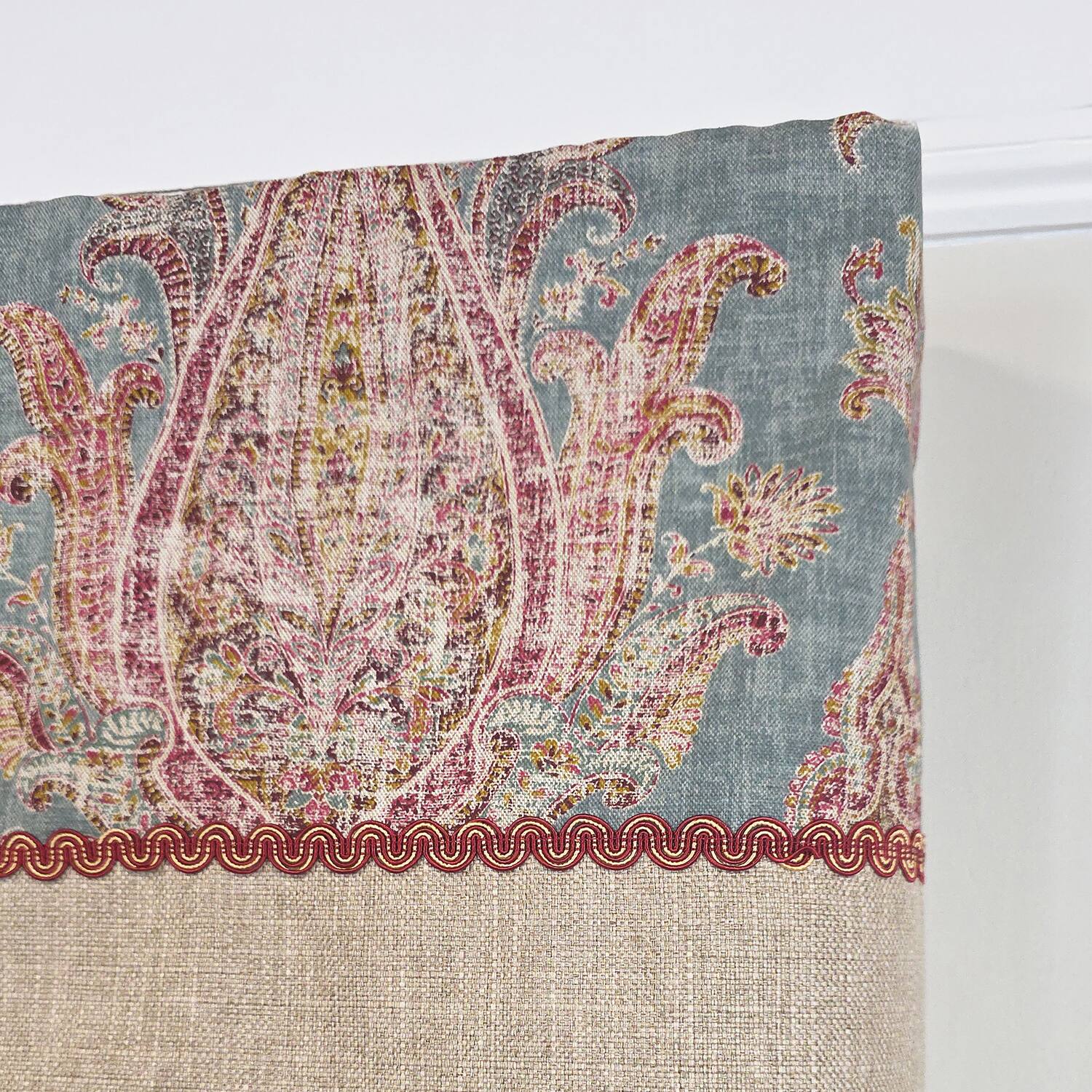 Back. RLF Home - RLF Home 100% Cotton Fairtrade Trimmed Provance Lined Window Valance 50" x 17" Blue - Blue.