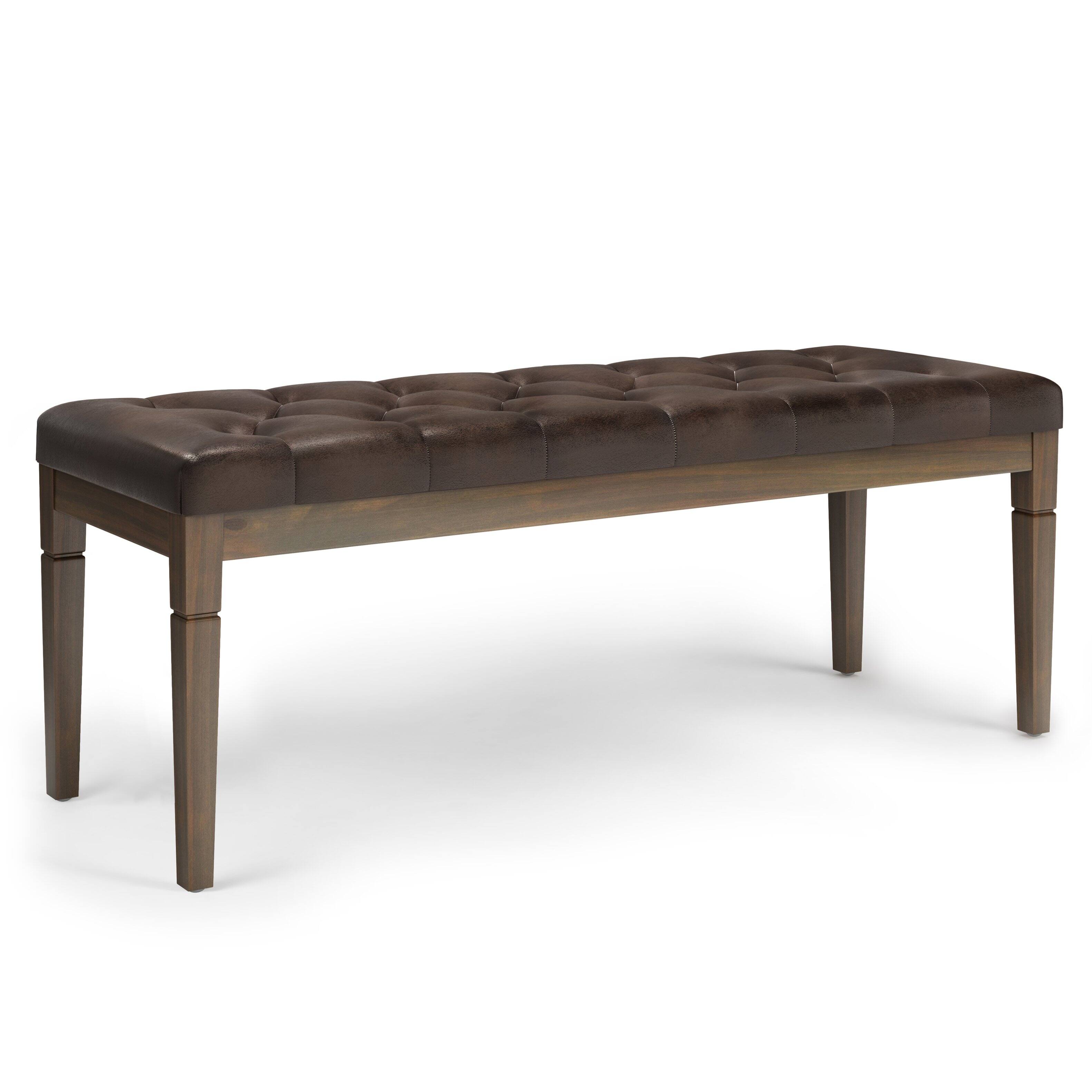 Front. Simpli Home - Waverly Tufted Ottoman Bench - Distressed Brown.