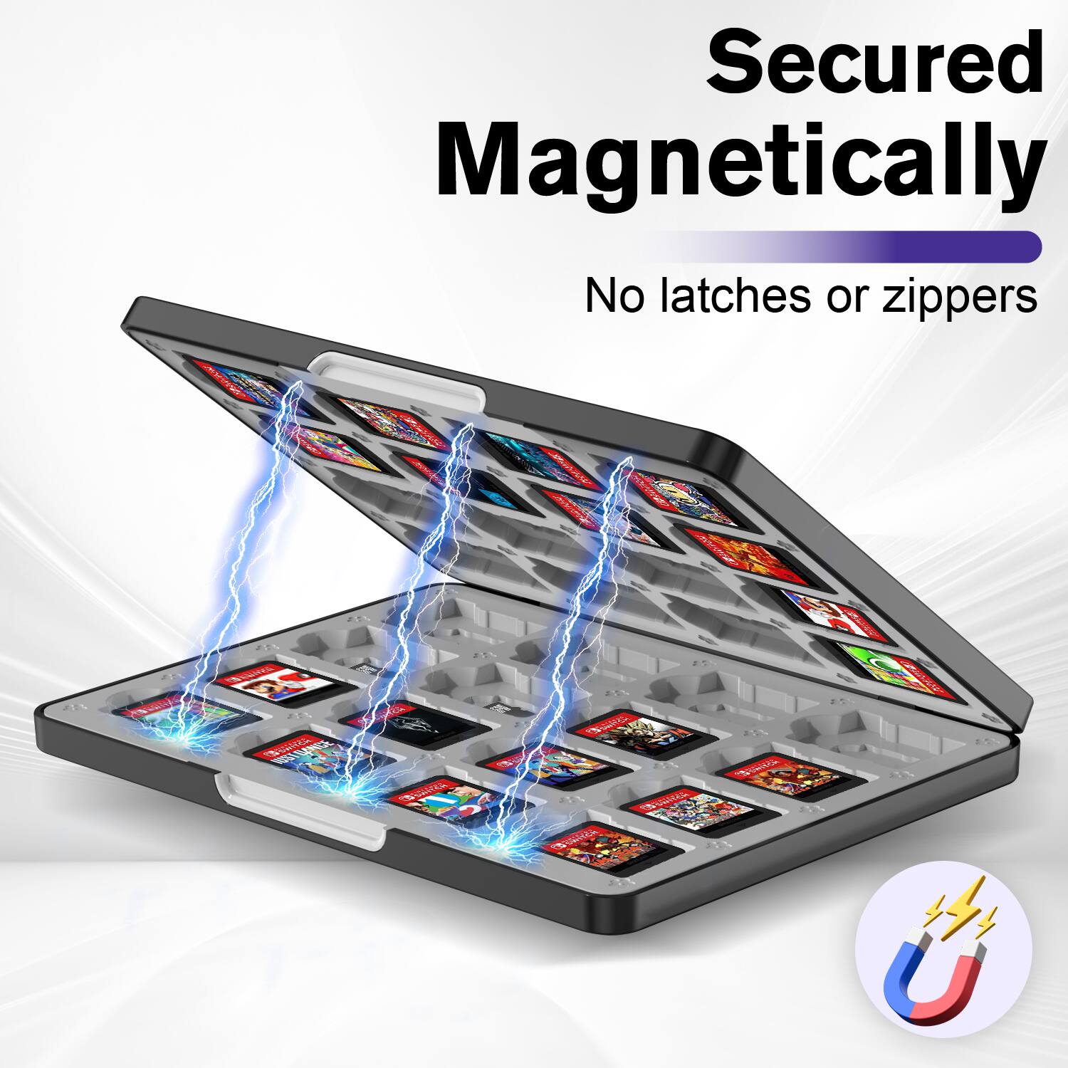 Secured  
Magnetic  
No latches or zippers