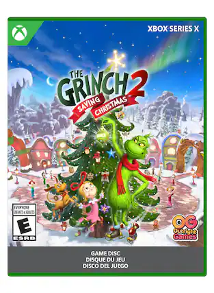 XBOX SERIES X
THE GRINCH 2
SAVING CHRISTMAS
GRINCH
EVERYONE ENFANTS et ADULTES
E ESRB
Outright Games
GAME DISC
DISQUE DU JEU
DISCO DEL JUEGO - E (Everyone)