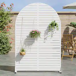 PexFix - 72 in. x 47 in. Louvered Pattern Arch Metal Outdoor Privacy Screen & Panels, Freestanding Garden Divider Fence - White