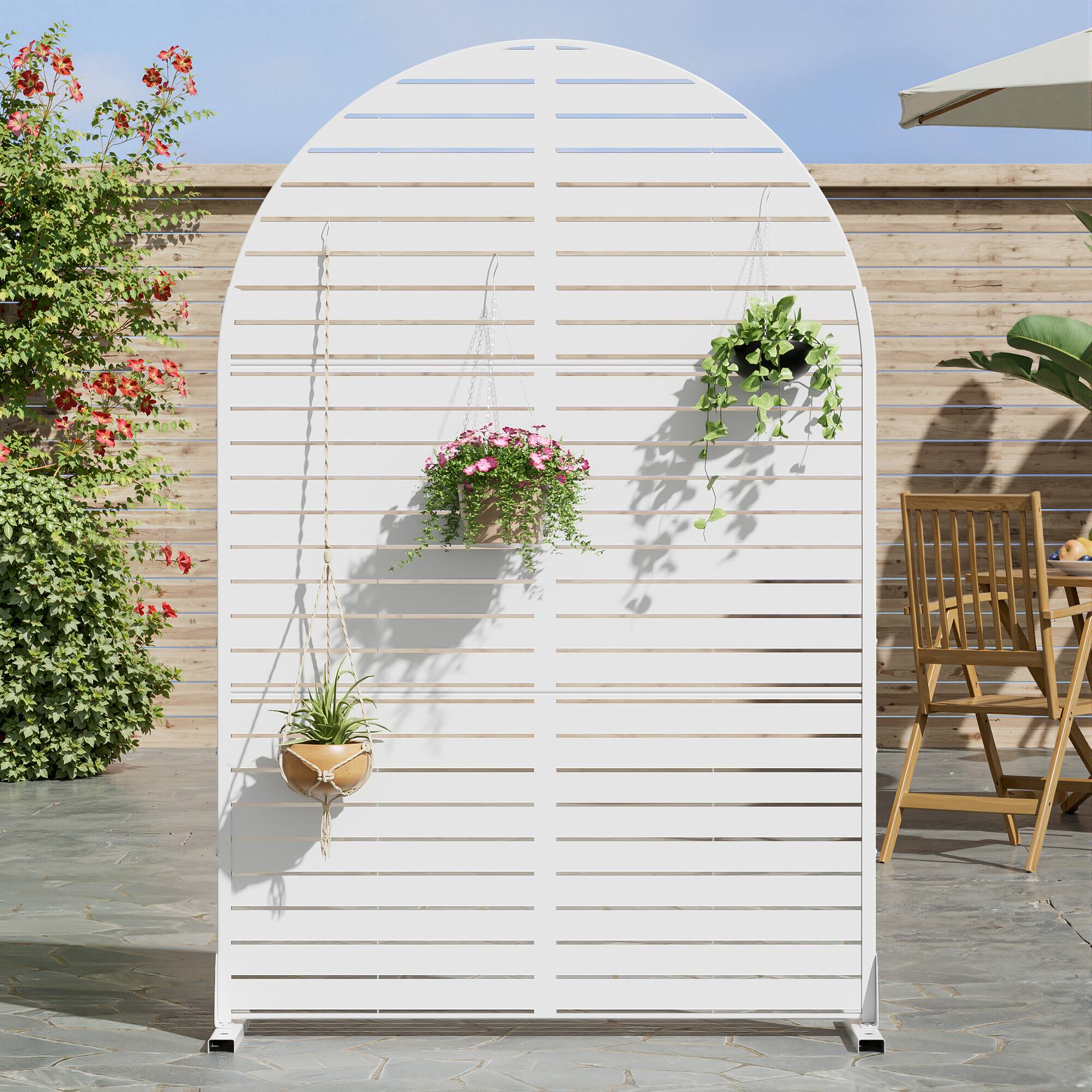 Angle. Lirago - 72 in. Galvanized Metal Outdoor Privacy Screens Garden Outdoor Fence - White.