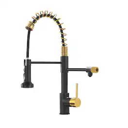 Ropilly - Contemporary Dual Outlet Kitchen Faucet with Pull Down Sprayer, Black and Gold Brass Water Filter Faucet - Black/Gold