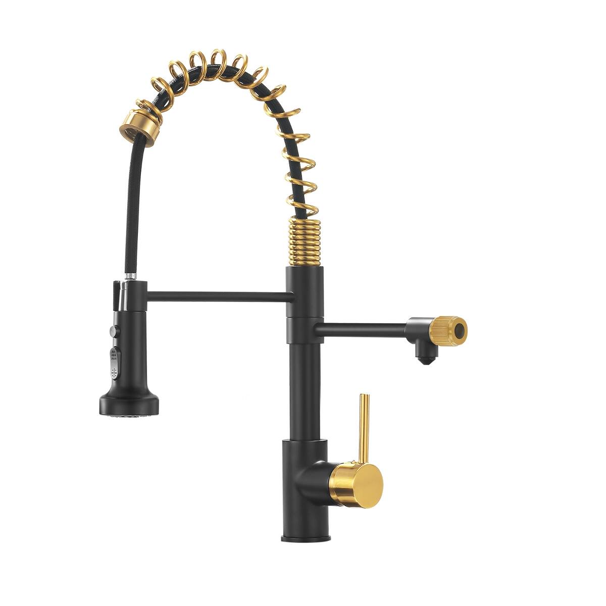Front. Ropilly - Ropilly Contemporary Dual Outlet Kitchen Faucet with Pull Down Sprayer, Black and Gold Brass Water Filter Faucet - Black and Gold.
