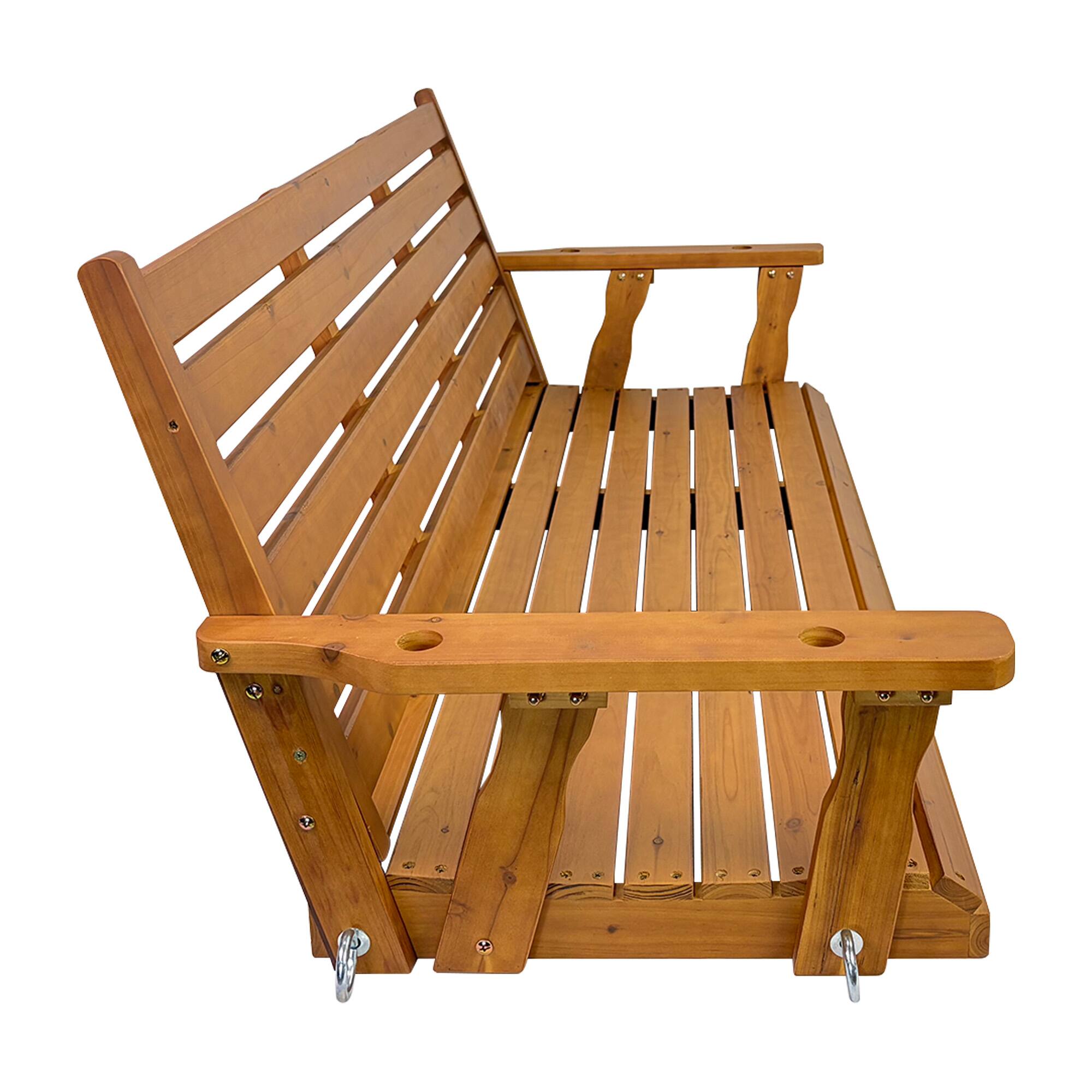 Alt View 5. Fortune Candy - Wooden Porch Swing with Chains & Springs, 880 LBS Heavy Duty Bench for Patio & Porch (Extra Large, 3-Seater) - Brown.