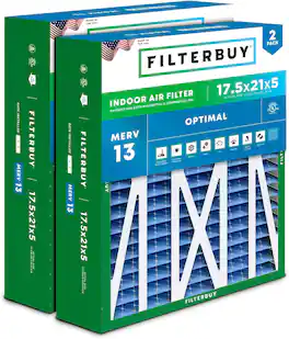 Filterbuy - 17.5x21x5 MERV 13 Smoke & Allergy Defense, Pleated HVAC AC Furnace Air Filters Replacement for Rheem & Ruud (2-Pack) - Blue