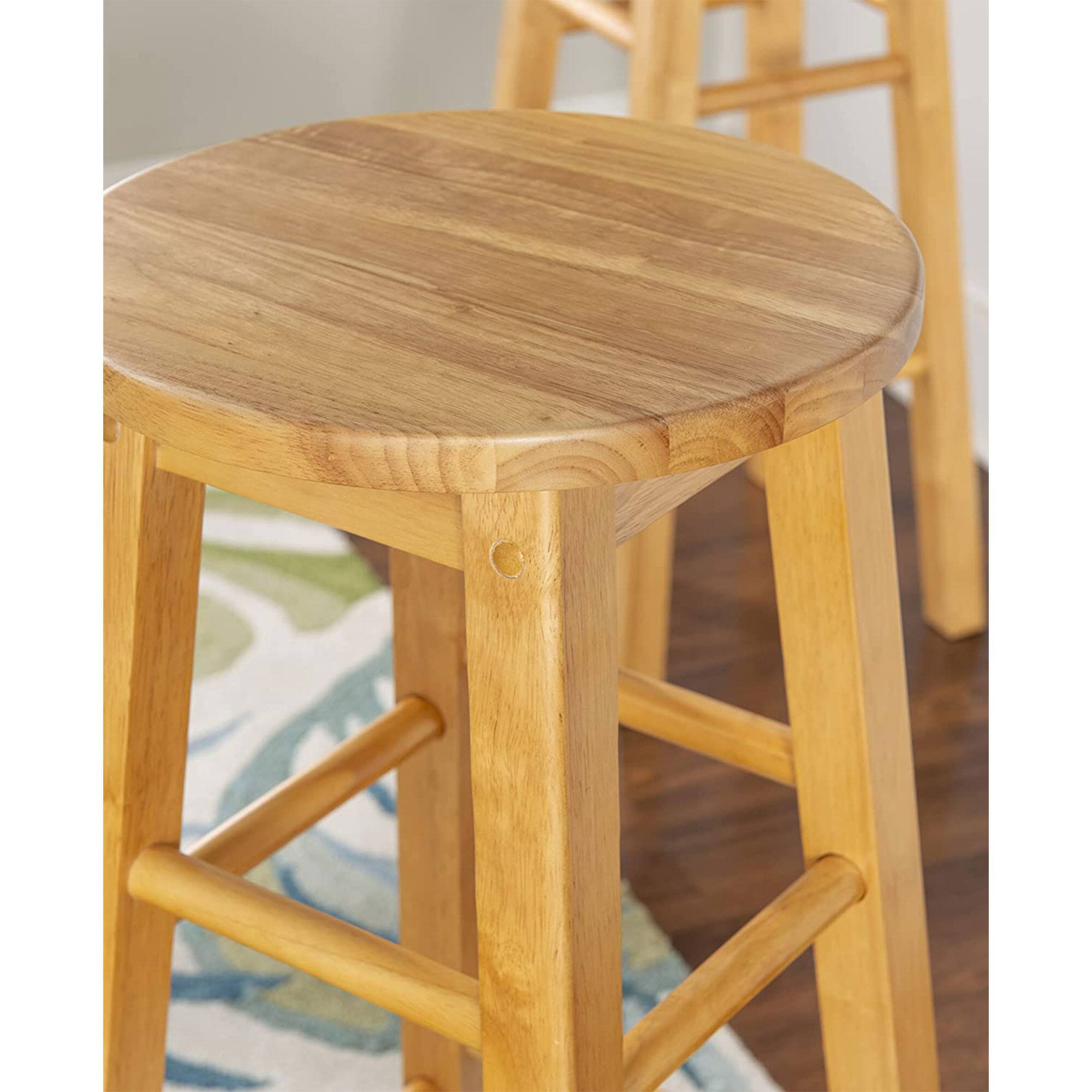 Alt View 5. PJ Wood - PJ Wood Classic Round-Seat 29 Inch Tall Kitchen Bar Stools, Natural, Set of 2 - Natural.