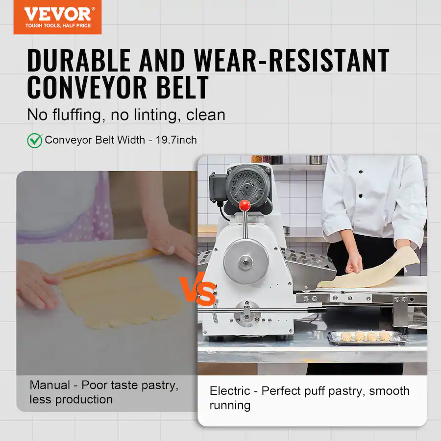 Fondant Making Machine VEVOR Commercial Dough Sheeter Machine, 19.7 Inch Reversible Puff ...