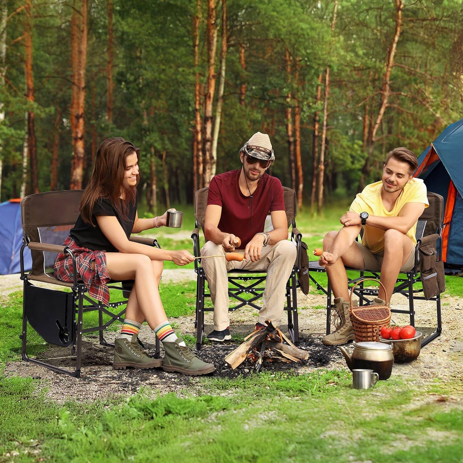Alt View 9. Winado - 2PCS Camping Directors Chair Portable Folding with Side Table, Carry Bag for Outdoor Adults Camping Beach Fishing Picnic - Brown.