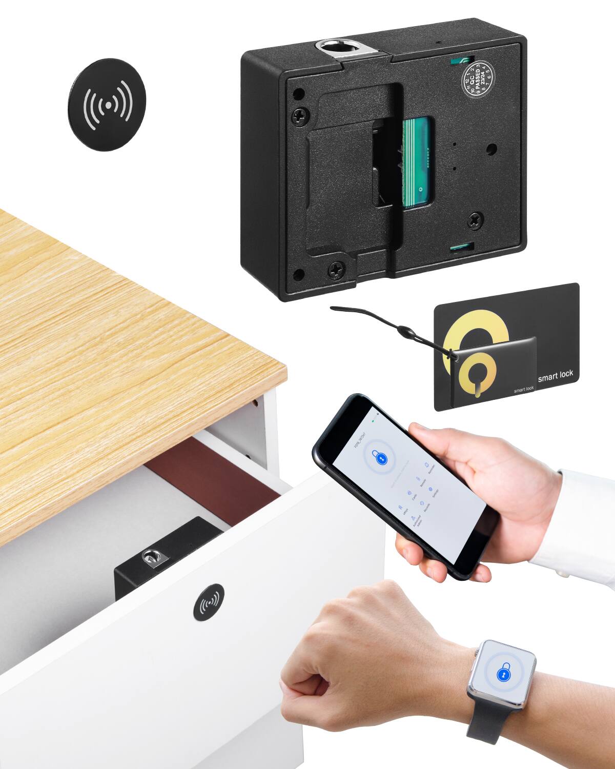 VEVOR - Electronic Cabinet Lock, 4-in-1, Smart Cabinet Lock with 3*AAA Accumulator, Easy-to-install Hidden Cabinet Lock - Black