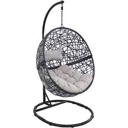 Sunnydaze - Resin Wicker Hanging Egg Chair with Steel Stand/Cushions - Gray Cushions