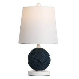 Jonathan Y - Monkey 18" Coastal Blue Rope Knot Globe Table Lamp and Metal Base for Cottage Living Room - Navy