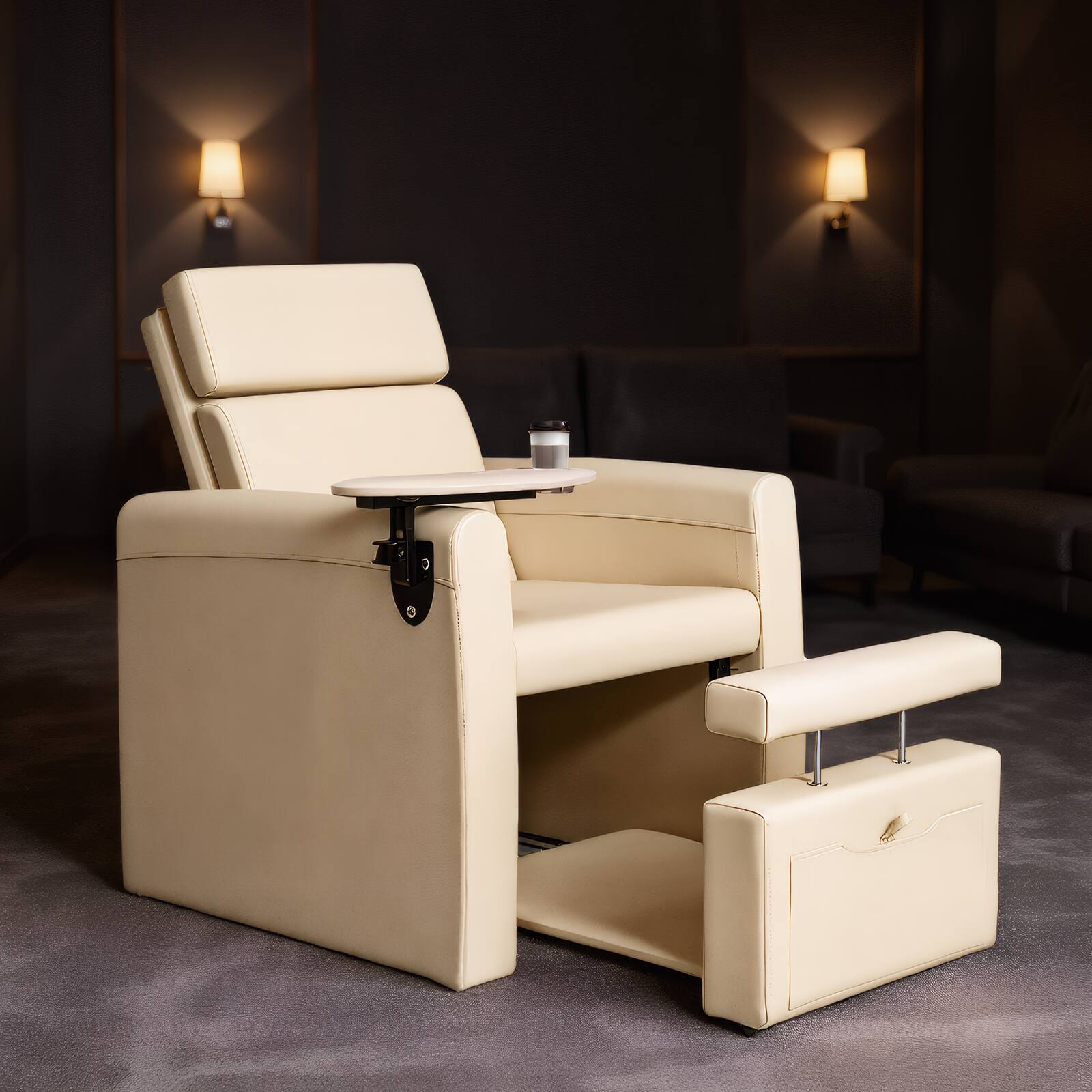 Alt View 4. Winado - Professional Electric Pedicure Chair with Adjustable Headrest & Armrests & Pull-Out Basin Shelf & Movable Cup Holder New - Bleached Sand.