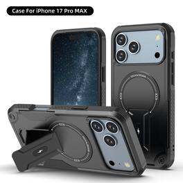 Dteck - Magnetic Rugged Case for Apple iPhone 17 Pro Max with Built-in Kickstand, Shockproof Hybrid Protective Cover - Black