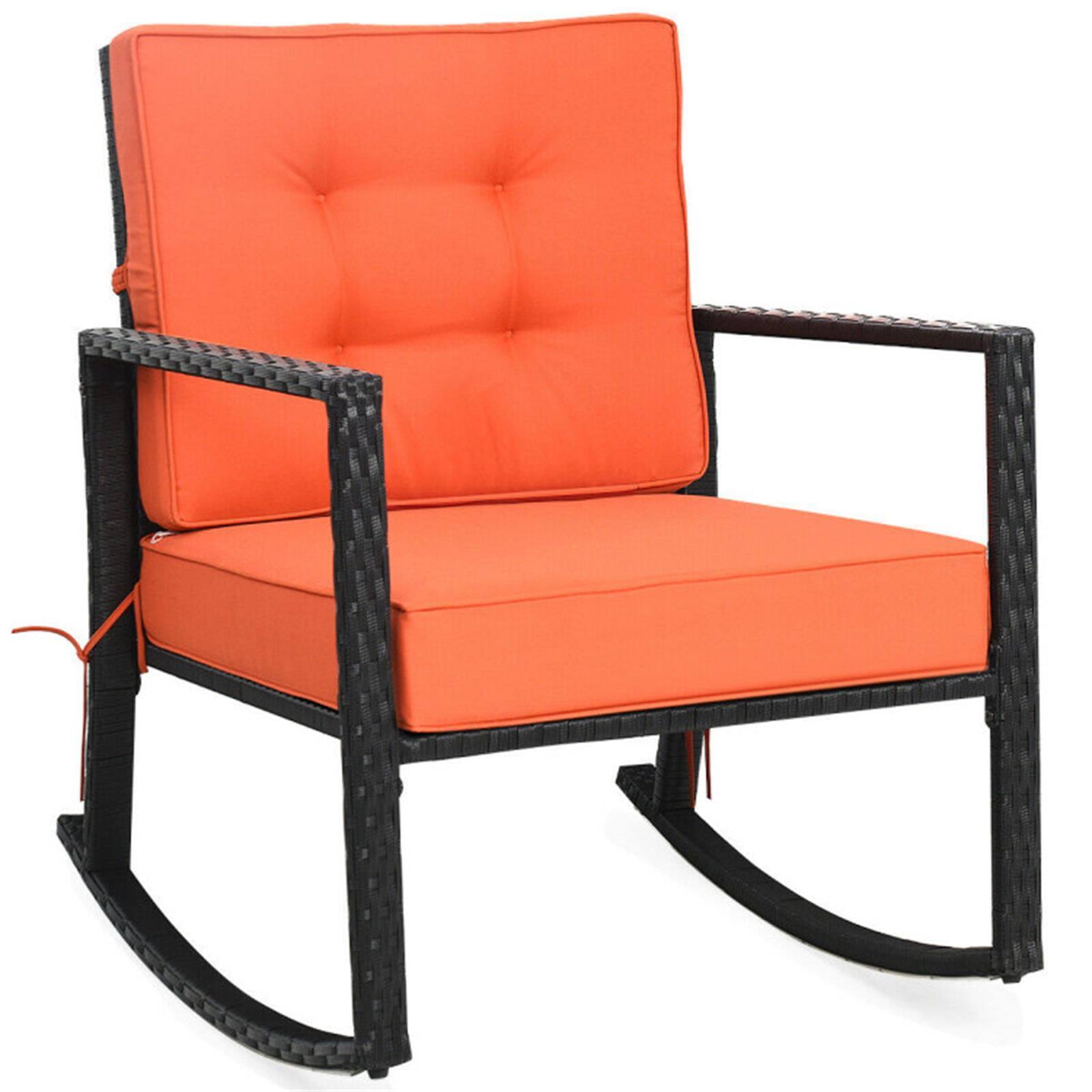 Front. Kadyn - Patio Rattan RockerOutdoor Glider Rocking Chair Cushion LawnOutdoor Furniture for PorchBackyardIndoor and Garden Orange - Orange.
