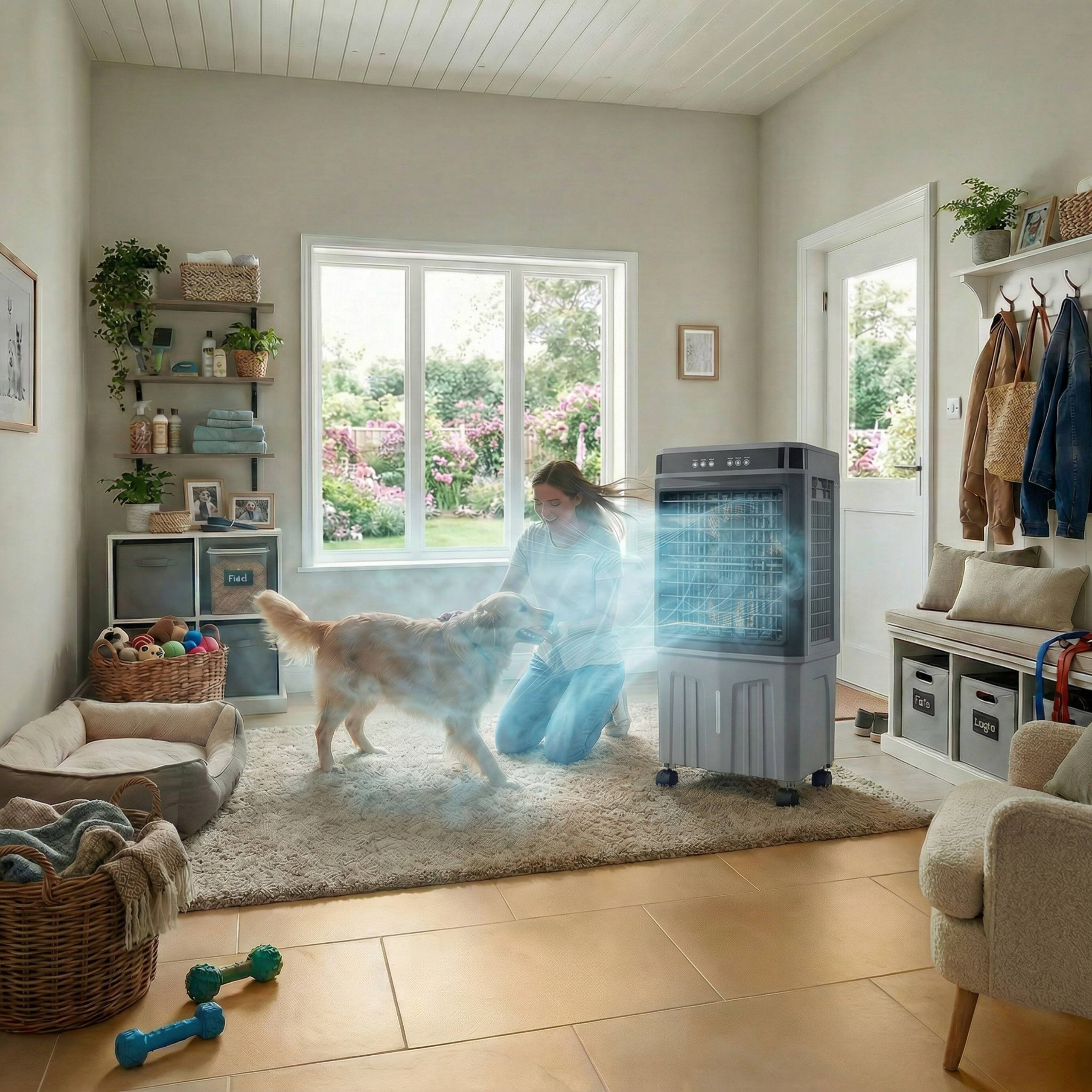 Alt View 4. FUFU & GAGA - 9.5 Gal Evaporative Air Cooler with Remote – Indoor Outdoor Portable Cooling Fan with 4 Ice Packs, 3 Speeds - Gray.