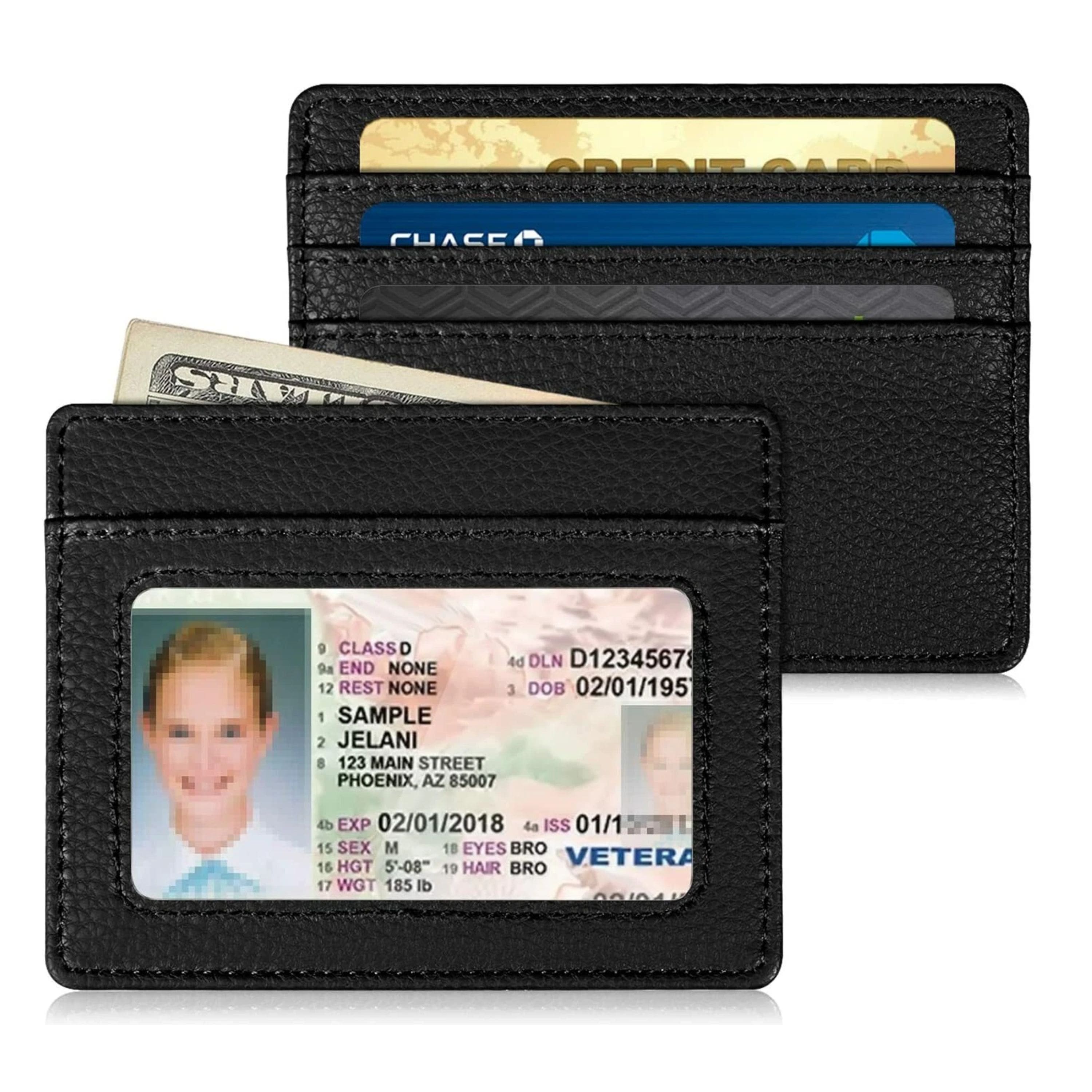 Kitcheniva - Slim Minimalist Credit Card Holder & Wallet With ID Window - Black