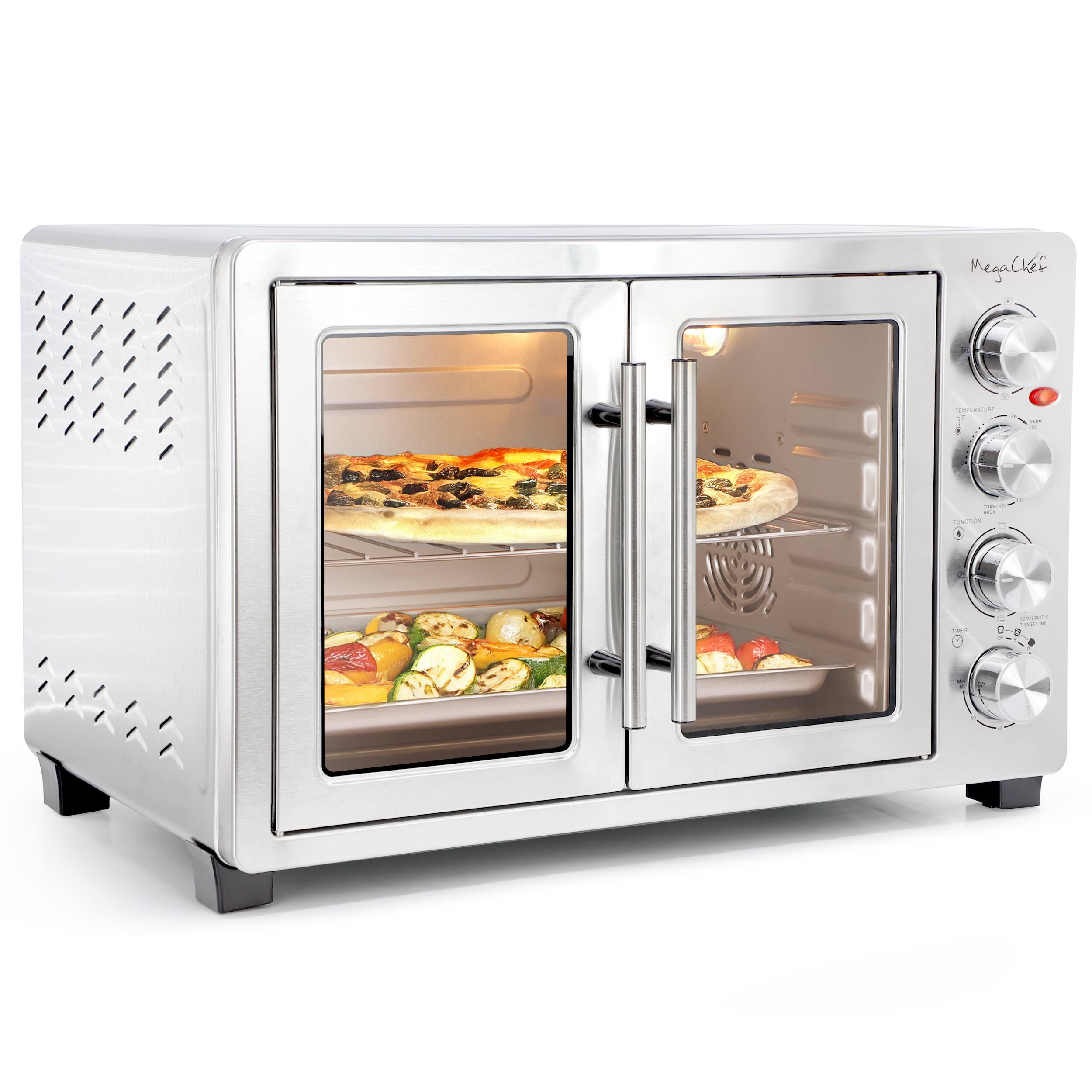 MegaChef - 47.6 Quart Electric French Door Rotisserie Convection Counter Top Oven - Silver
