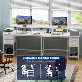 Furnulem - 59 Inch LShaped Corner Computer Desk with Builtin Power Outlet for Home Office - White