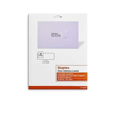 "Staples - Laser/Inkjet Address Labels, 1 X 2 5/8"", 30 Labels/Sheet, 25 Sheets/Pack, 750 Labels/Box - Clear" price history on PriceWatchPro