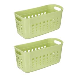 Unique Bargains - 2pcs Pantry Plastic Storage Baskets, 15.55x7.87x7.6", Stackable Organizer with Handle, for Shelves Bathroomss Closet - Green