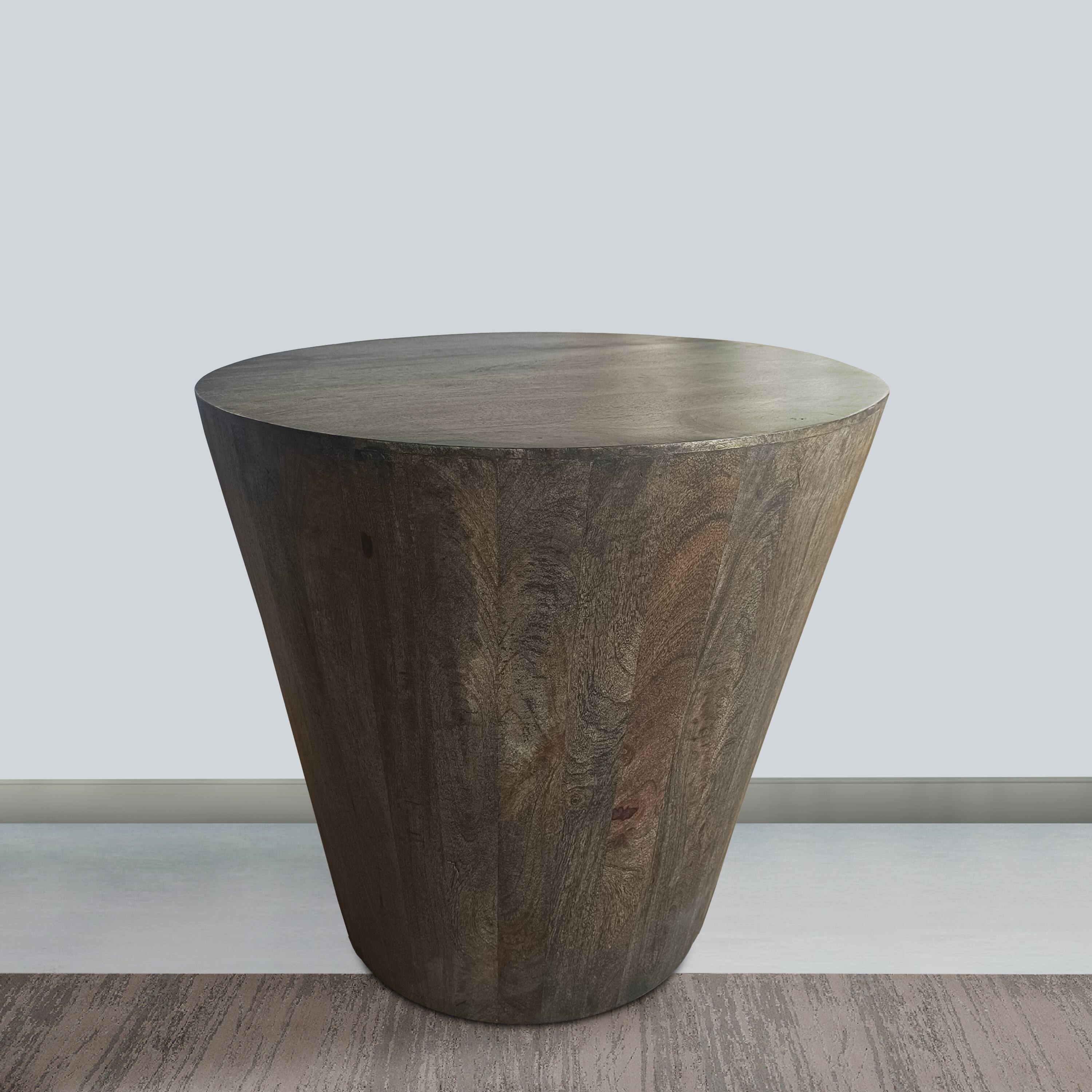 Alt View 9. Manhattan Lane - 24 Inch Side End Table, Round Drum Shape, Handcrafted Distressed Gray Mango Wood - Gray.