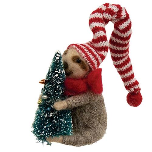 Angle. BreeBe - Felted Sloth w/Tree Ornament - Multicolor.